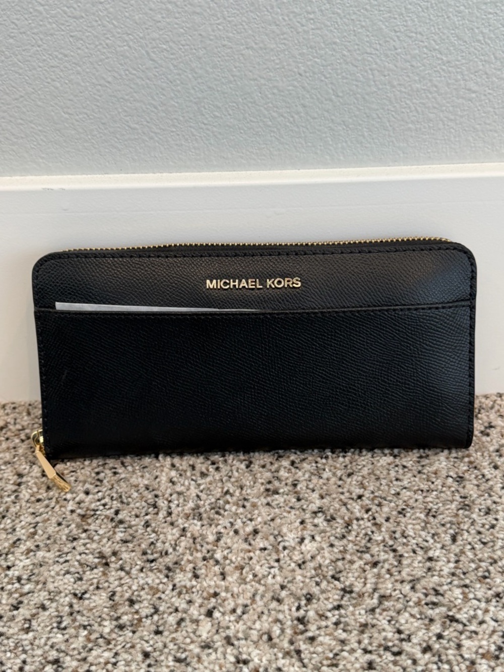 Michael Kors Black Leather Zip Wallet with Gold Hardware NWT